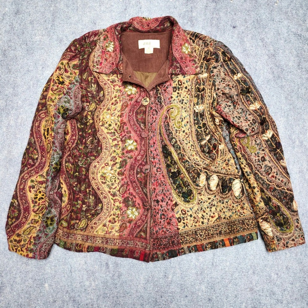 Vintage 100% Wool Tapestry Jacket Womens Medium Boho Paisley Art to Wear Coat